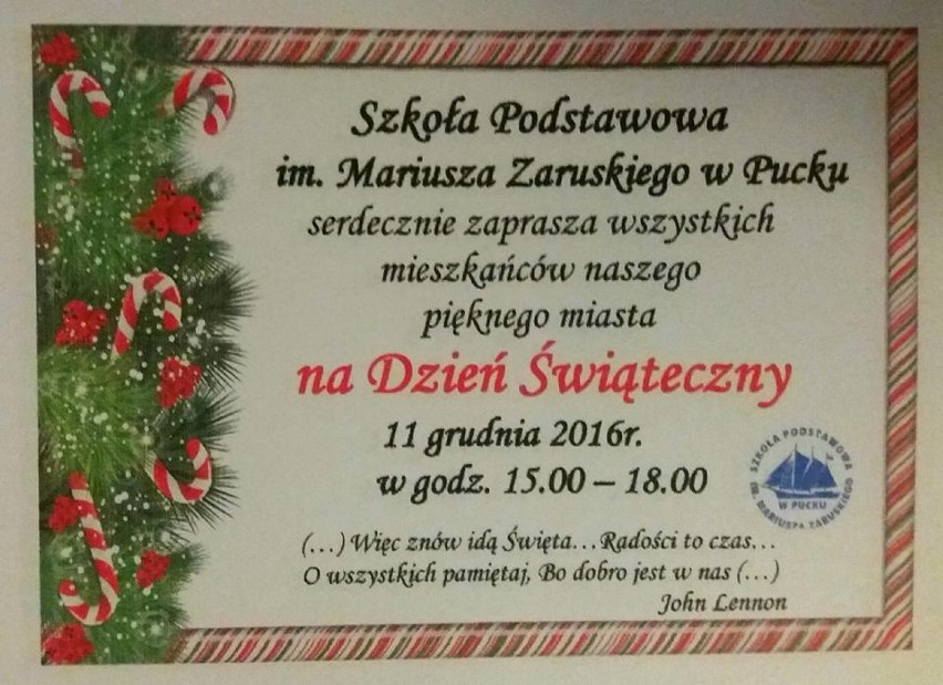 Szkoła Podstawowa w Pucku zaprasza na Dzień Świąteczny 2016