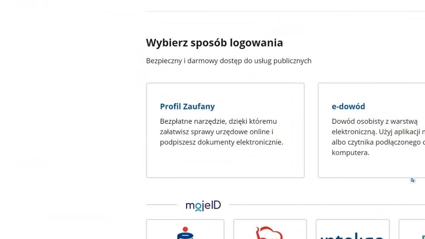 Żeby zalogować się do serwisu potrzebny jest Profil Zaufany...