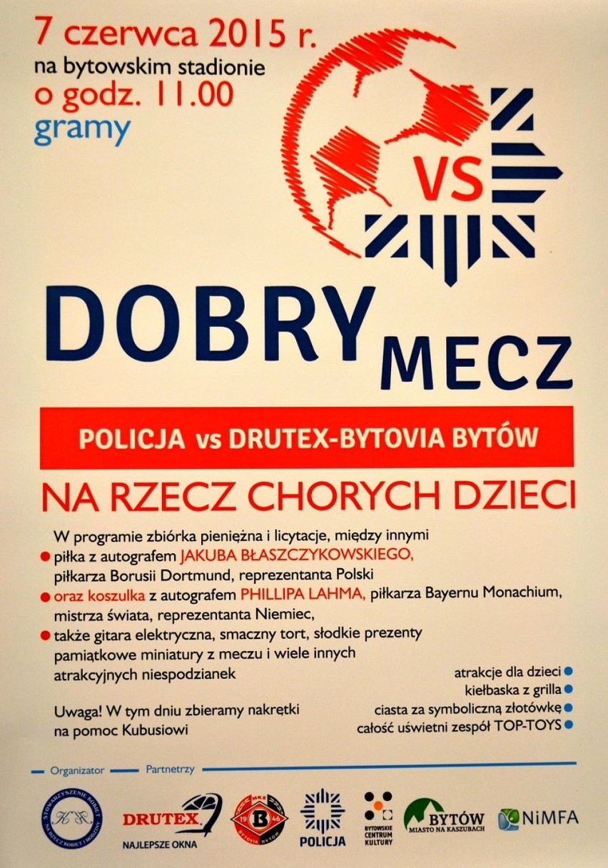 "Dobry mecz" dla potrzebujących dzieci w Bytowie. Piłkarze Drutex-Bytovii zagrają z policjantami