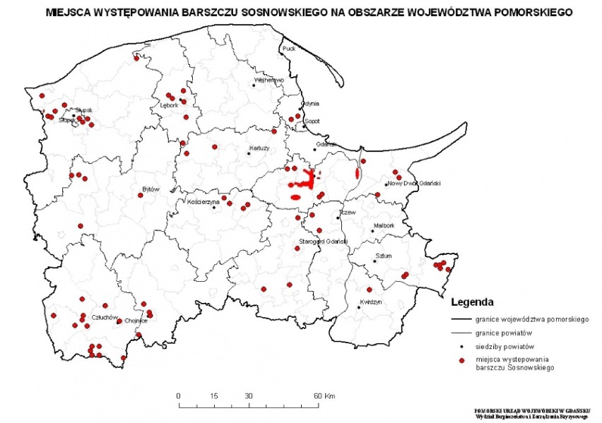 Mapa występowania barszczu Sosnowskiego