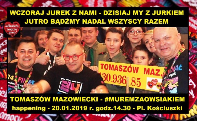 Happening "Murem za Owsiakiem" w niedzielę na placu Kościuszki