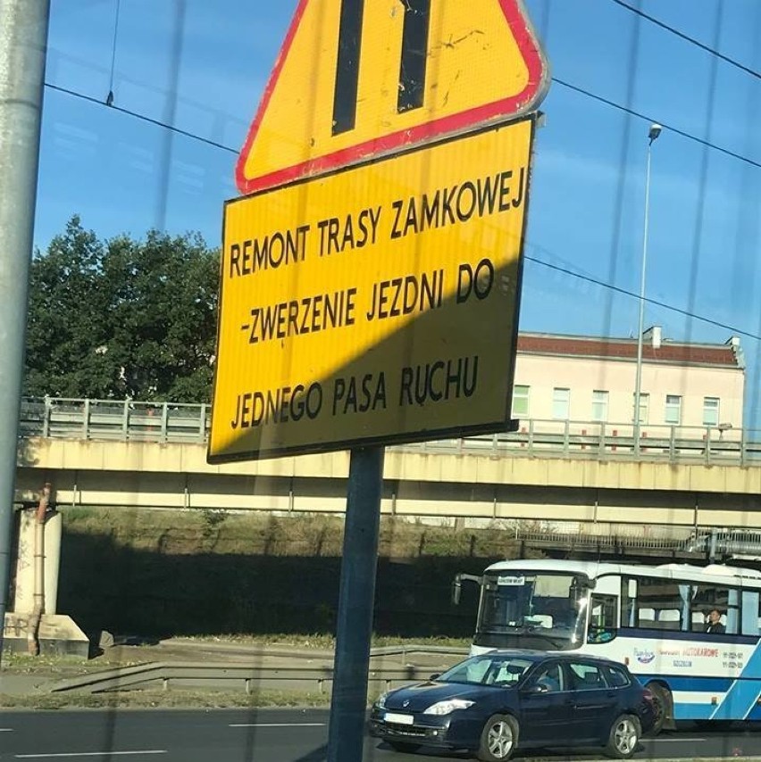 Remont Trasy Zamkowej. Błędy ortograficzne na znakach drogowych 