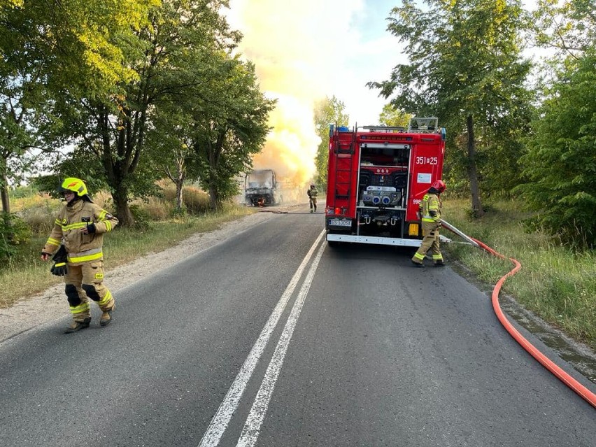 Pożar autobusu na drodze wojewódzkiej 705 w okolicach Nowego Ludwikowa