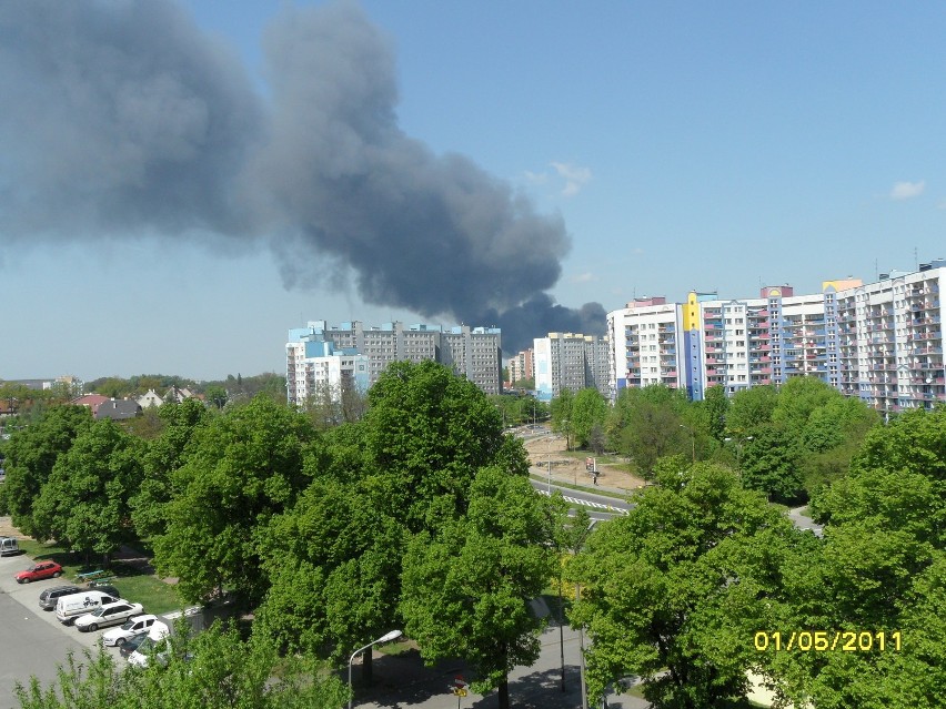 Pożar hali przy ul. Północnej, widok od strony Kozanowa