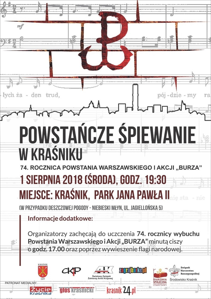 „Powstańcze śpiewanie” w Kraśniku. Mieszkańcy wspólnie uczczą rocznicę wybuchu Powstania Warszawskiego