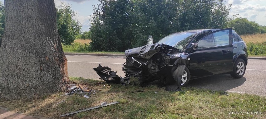 Nowy Staw. Wypadek na ulicy Gdańskiej. Samochód wjechał w drzewo, dwie osoby trafiły do szpitali