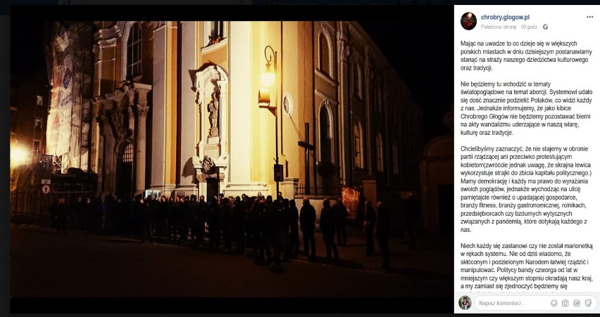 Głogów: Kibice Chrobrego Głogów pilnowali kościoła na starówce w czasie środowego (28.10) protestu kobiet