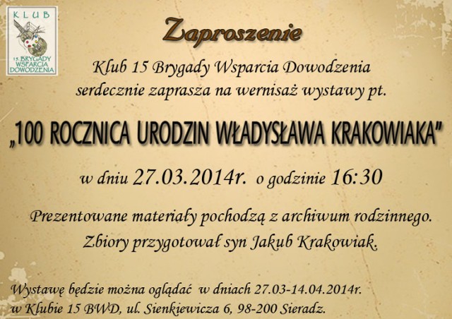 Klub wojskowy w Sieradzu: rodzinna wystawa w rocznicę urodzin Władysława Krakowiaka