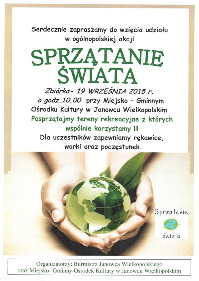 Sprzątanie świata w Janowcu Wielkopolskim zostanie zorganizowane w sobotę za tydzień.