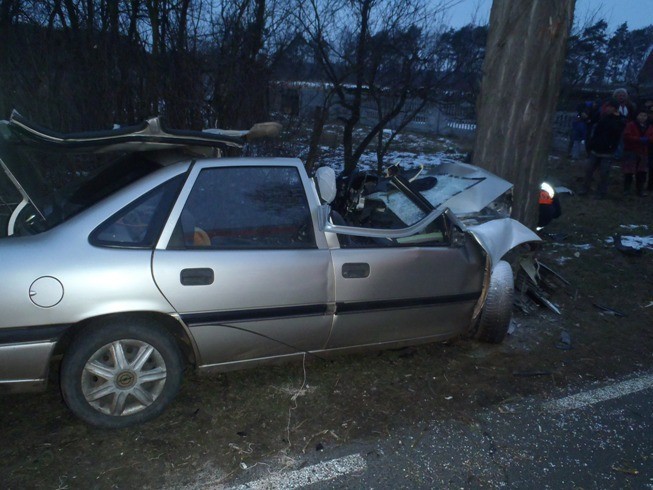 Wypadek w Zalesiu. Samochód uderzył w drzewo