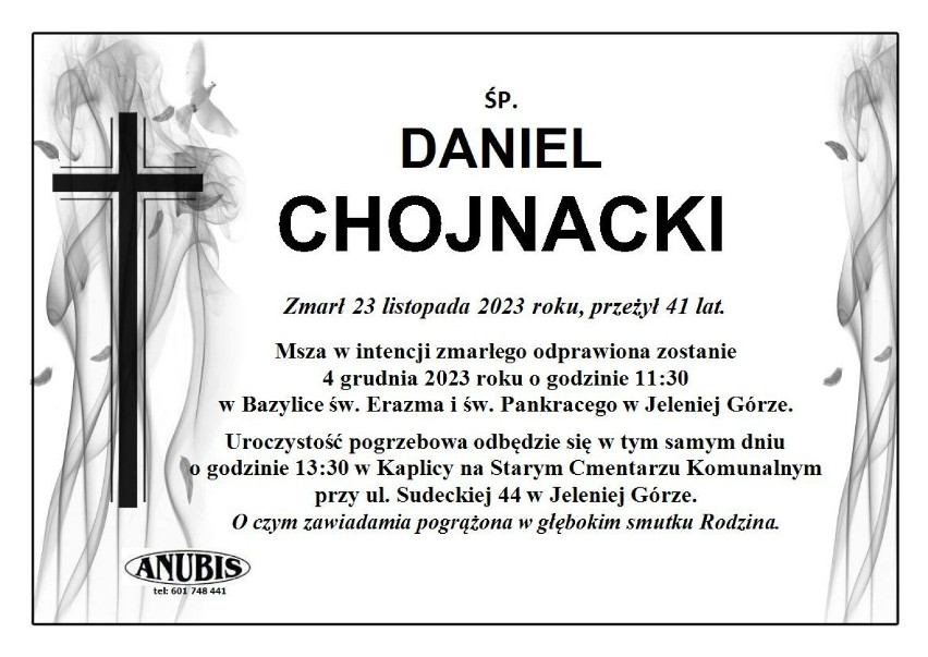 Pogrzeb zmarłego Daniela Chojnackiego odbędzie się w poniedziałek, 4 grudnia