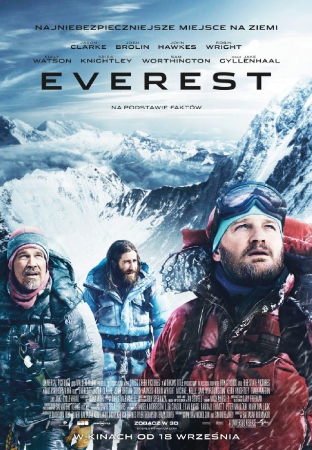 Film "Everest" to uczta dla miłośników thrillerów w przepięknych plenerach. Gwiazdorska obsada, surowe Himalaje i ciągłe napięcie zadowoli każdego konesera dreszczyku emocji. Film można obejrzeć w Heliosie w Magnolii, Multikinie w Arkadach i Pasażu Grunwaldzkim, Cinema City w Koronie i w Kinie Nowe Horyzonty. Bilety od 17 do 26 złotych.