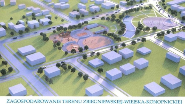 Wizualizacja placu u zbiegu ulic Zbiegniewskiej i Wiejskiej we Włocławku