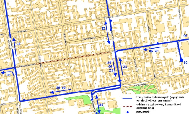 Remont Jaracza. Zmiany tras autobusów MPK Łódź