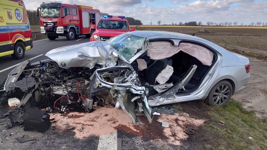 Wypadek na krajowej 12 pod Garzynem. 19 - letni kierowca był zakleszczony w pojeździe. Przyleciał śmigłowiec ZDJĘCIA