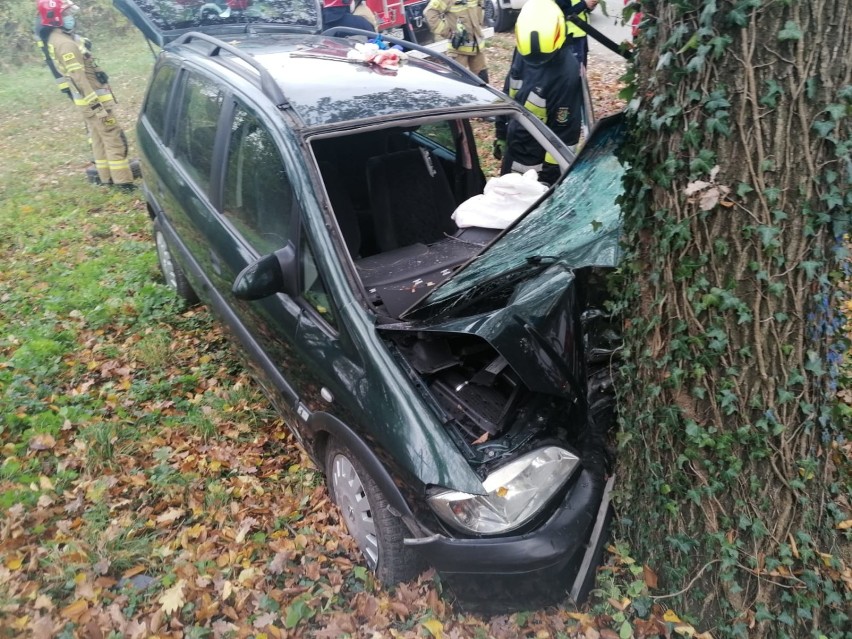 Groźny wypadek pod Wrocławiem. Kierowca z impetem uderzył w drzewo (ZDJĘCIA) 