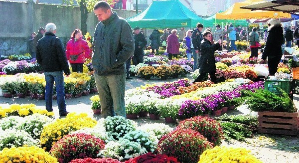 Na rynku maślanym w Nowym Sączu aż roi się od sprzedawców chryzantem i zniczy