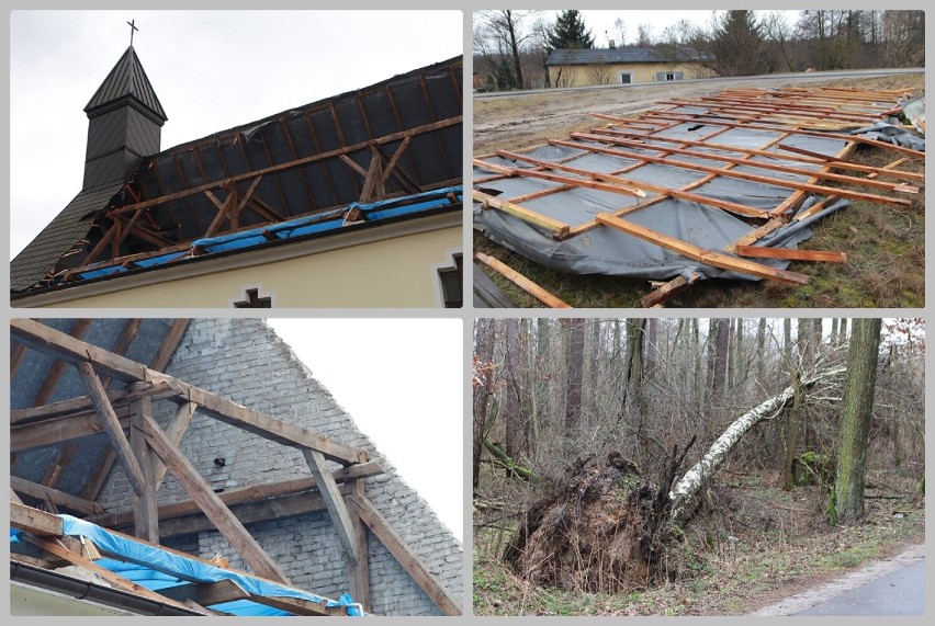 Zniszczony przez wichurę dach kościoła w Starym Witoszynie,...