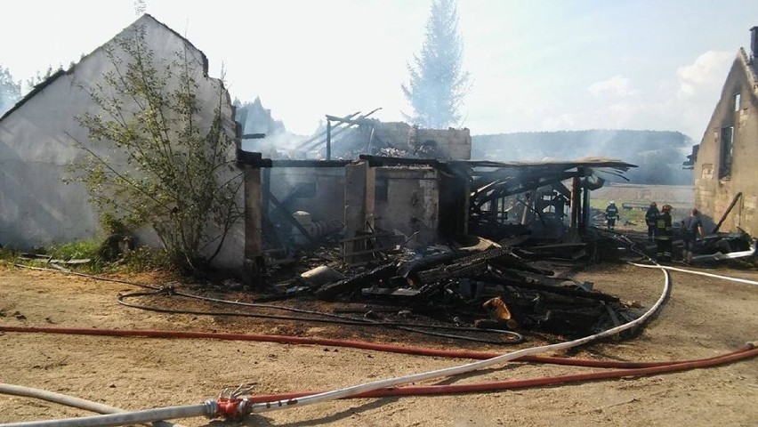 Pożar tartaku w Podchybiu. Dwie osoby poszkodowane [ZDJĘCIA]