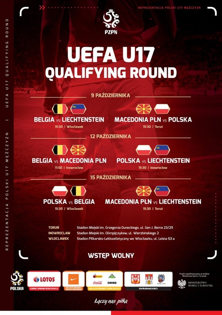 Mecze eliminacji mistrzostw Europy do lat 17 Estonia 2020 rozegrane zostaną w Toruniu, Inowrocławiu i Włocławku