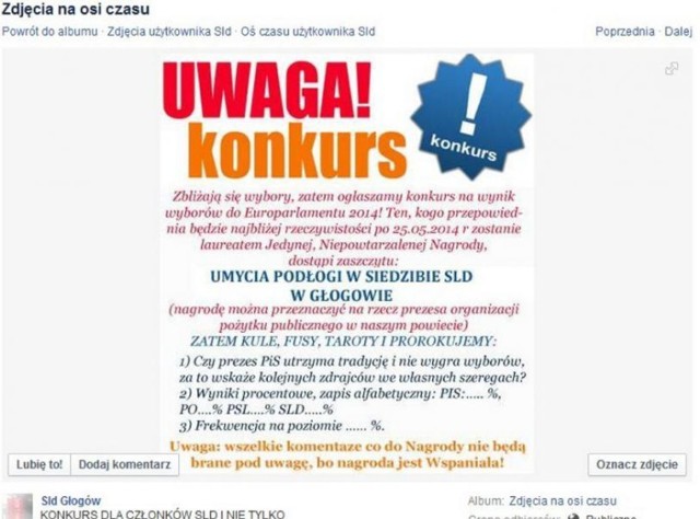 Plakat z treścią konkursu zniknął już z profilu