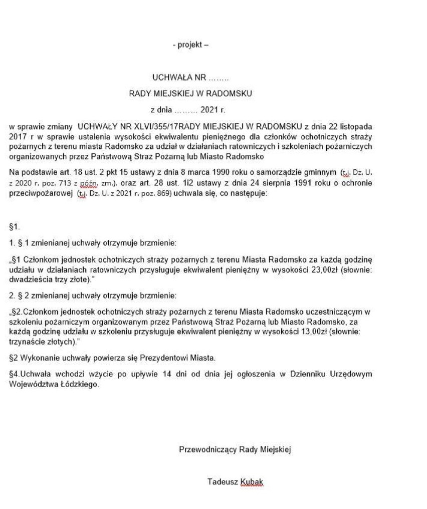 Radni KO w Radomsku wnioskują o wyższe stawki dla strażaków z OSP i wsparcie dla firm
