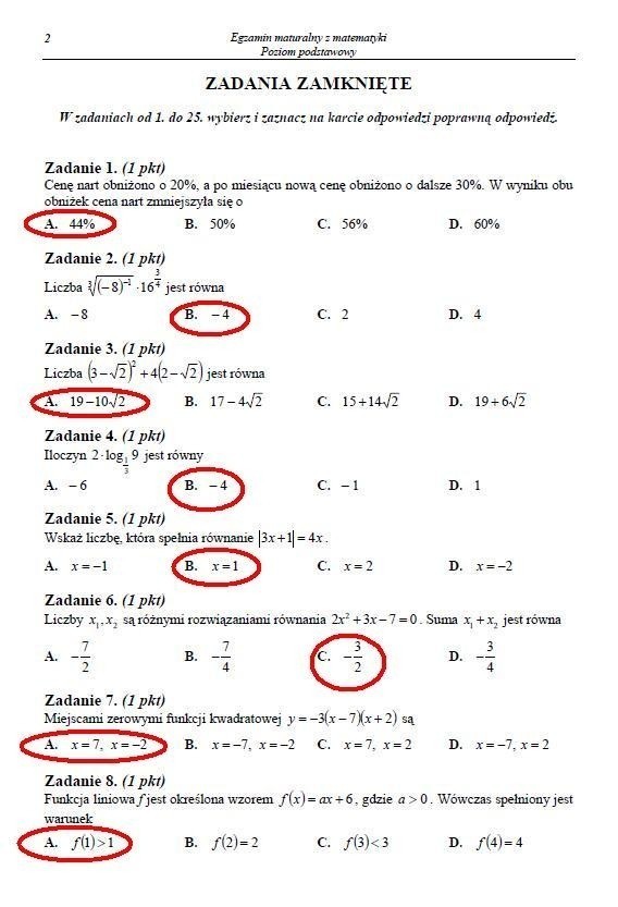 Matura 2012. Matematyka [TESTY, ODPOWIEDZI]