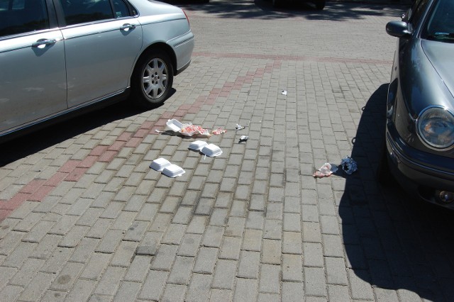 Rzadki przykład głupoty - śmieci wyrzucone na terenie parkingu przy ul. Galla Anonima