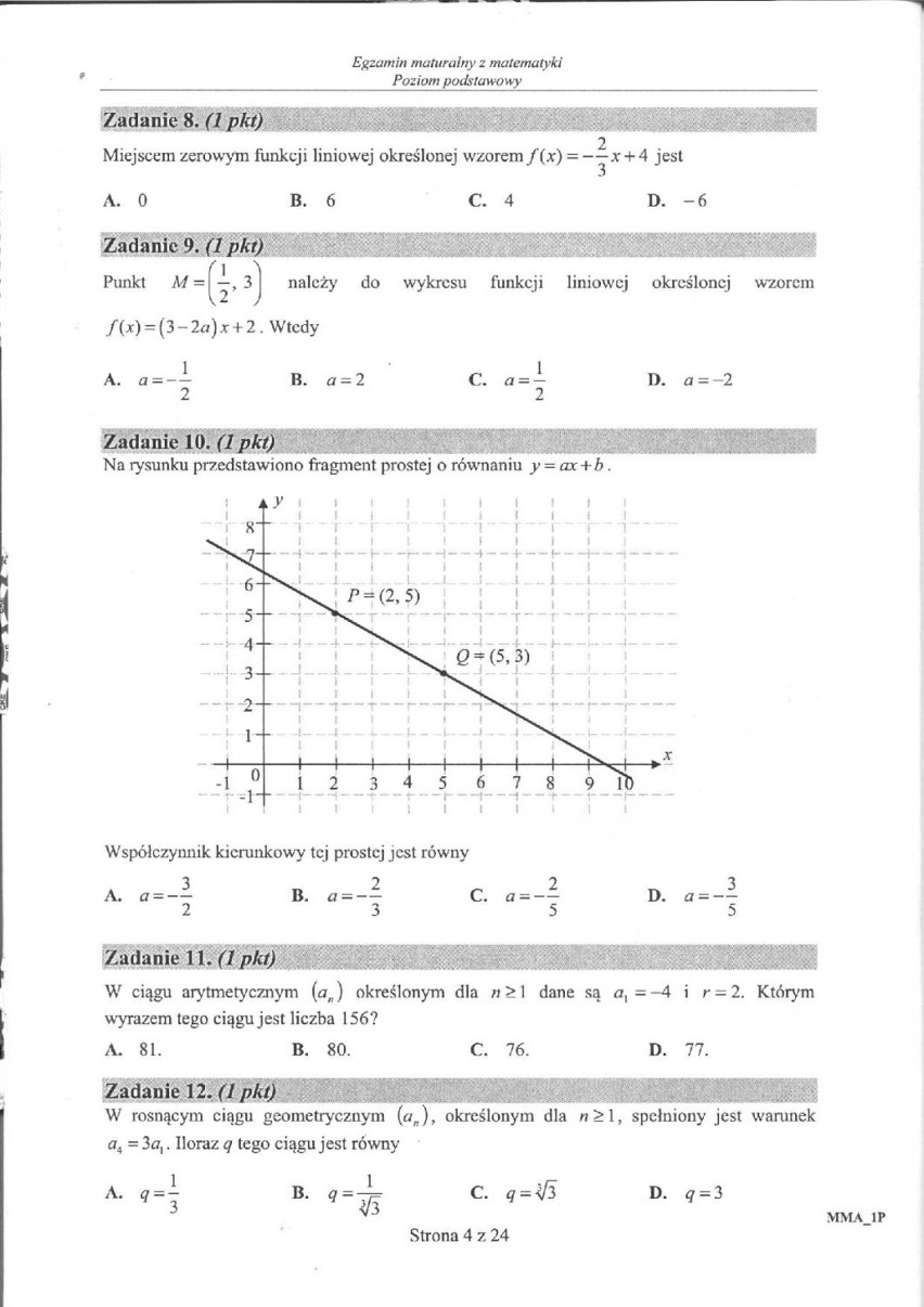 Matura matematyka arkusz poziom podstawowy - technikum