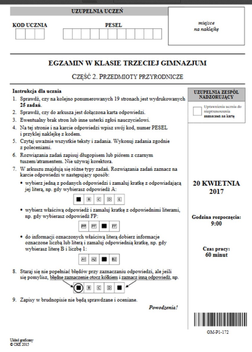 Egzamin gimnazjalny 2017: część matematyczno-przyrodnicza