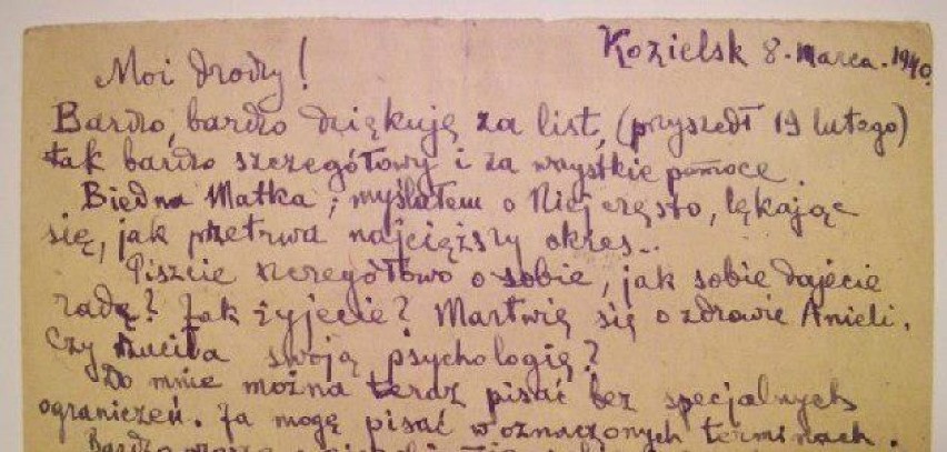 List z obozu w Kozielsku, luty 1940