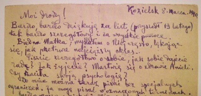 List z obozu w Kozielsku, luty 1940