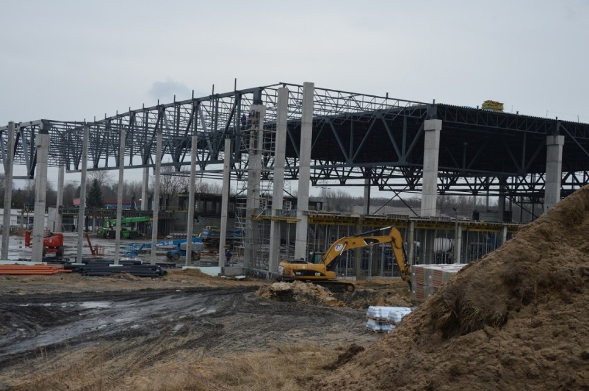 Parlamentarzyści na budowie Areny Lodowej