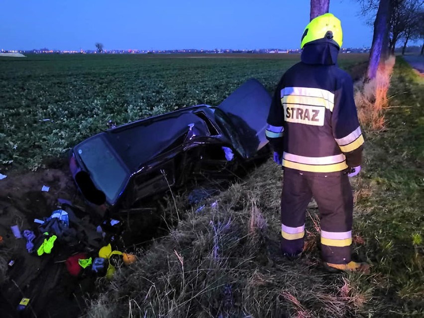 Wypadek na drodze Cisy-Kraśniewo [ZDJĘCIA]. Policja ustala, kto kierował autem i uderzył w drzewo