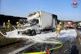 Pożar samochodu dostawczego na autostradzie A4 na wysokości Nieporaza