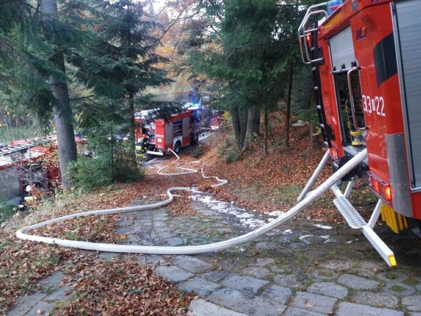 Wybuchł pożar drewnianej wiaty. Kobieta została zabrana do szpitala