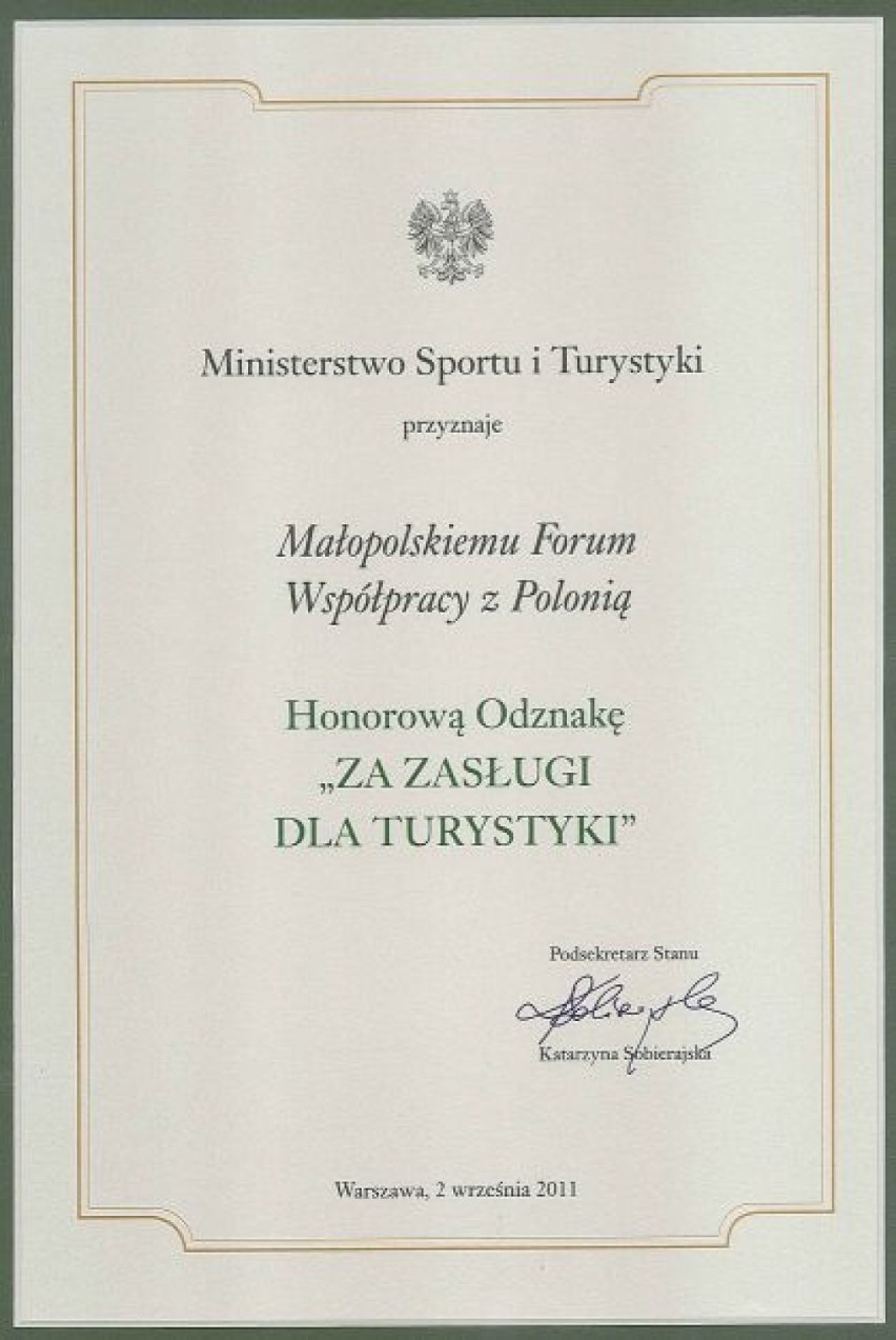 Dyplom Ministra Sportu i Turystyki
