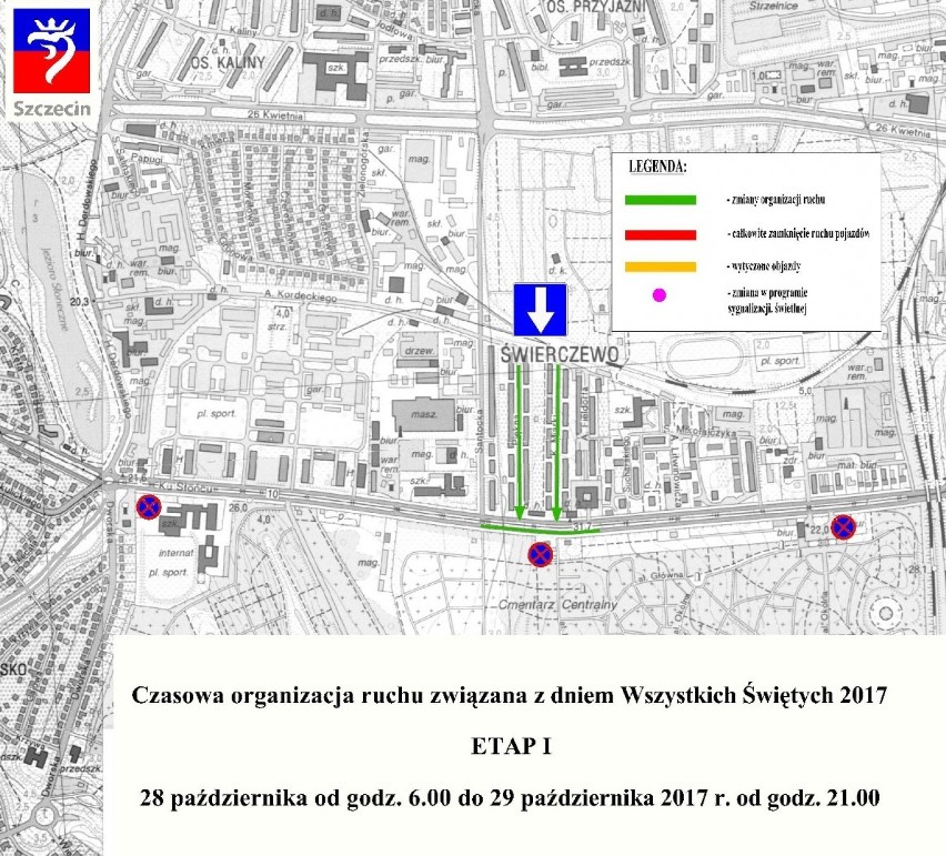 Wszystkich Świętych w Szczecinie. Zobacz, co się zmienia dla kierowców i pasażerów [MAPY]