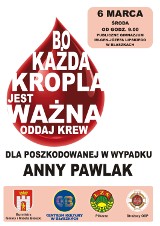 W Błaszkach zbierają krew dla poszkodowanej w wypadku kobiety