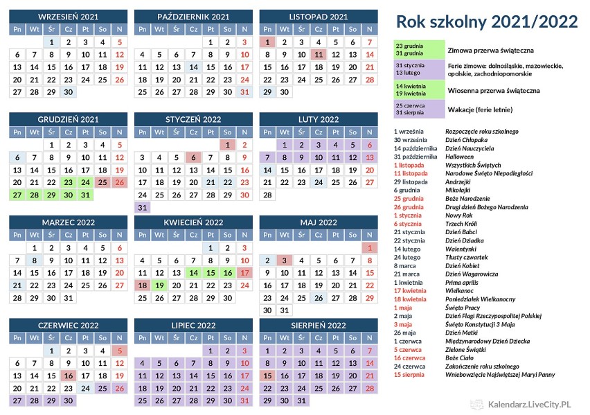 Początek roku szkolnego "Kiedy znowu wolne?" Kalendarz na rok szkolny 2021/2022