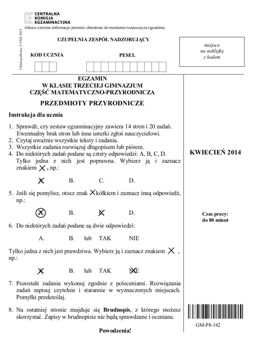 Egzamin Gimnazjalny 2015 z CKE. Część przyrodnicza [ARKUSZE...