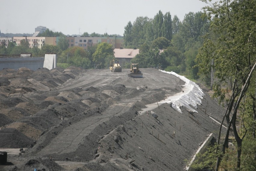 Budowa DTŚ- widok z wiaduktu nad torami kolejowymi w Zabrzu