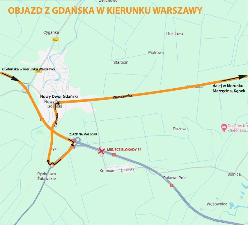 Objazd z Gdańska w kierunku Warszawy