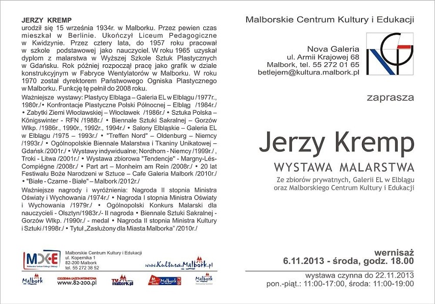 Wystawa prac Jerzego Krempa w Malborku. W środę wernisaż