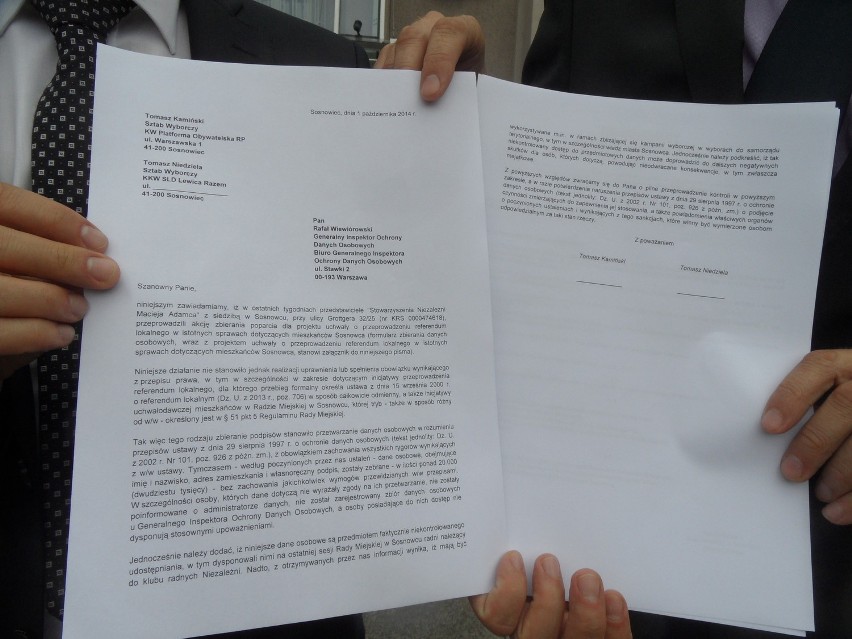 Sosnowiec: lewica i PO składają doniesienie do GIODO ws. zbierania podpisów pod referendum [FOTO]