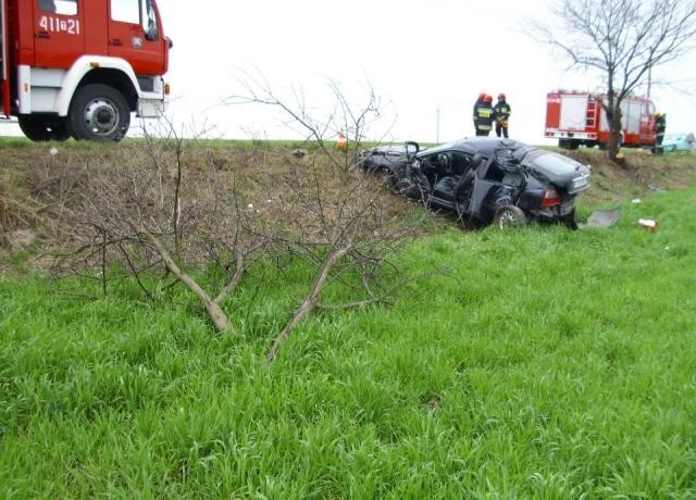 Wypadek w Brynicy Suchej. Auto uderzyło w drzewo [zdjęcia]