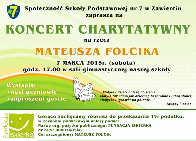 Koncert charytatywny w Szkole Podstawowej nr 7 w Zawierciu.