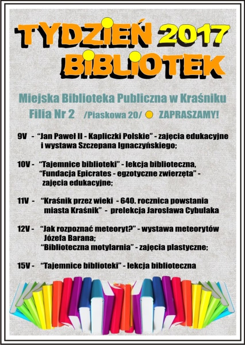 Tydzień Bibliotek w Kraśniku: Będą warsztaty, lekcje biblioteczne i konkursy (PROGRAM)