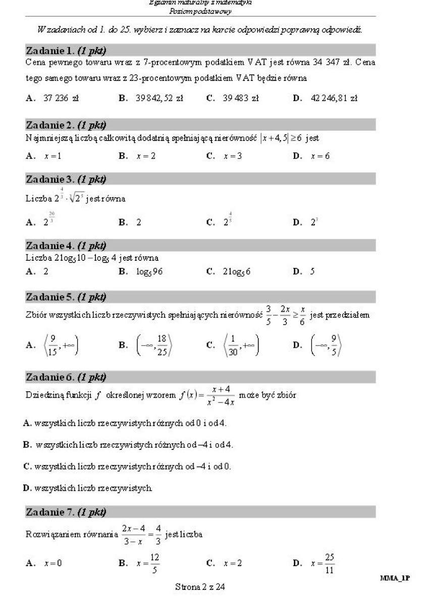 Matura 2015 matematyka [ARKUSZE z technikum]