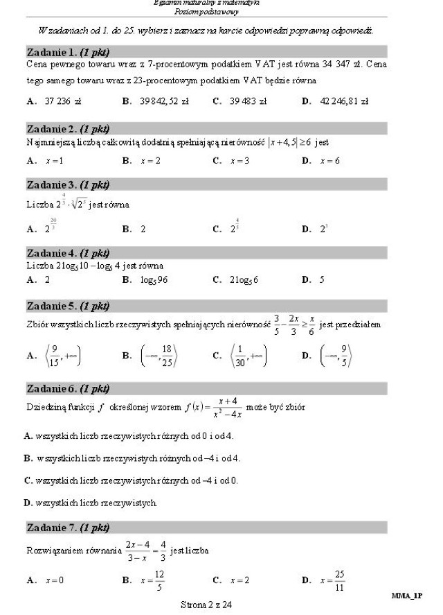 Matura 2015 matematyka [ARKUSZE z technikum]